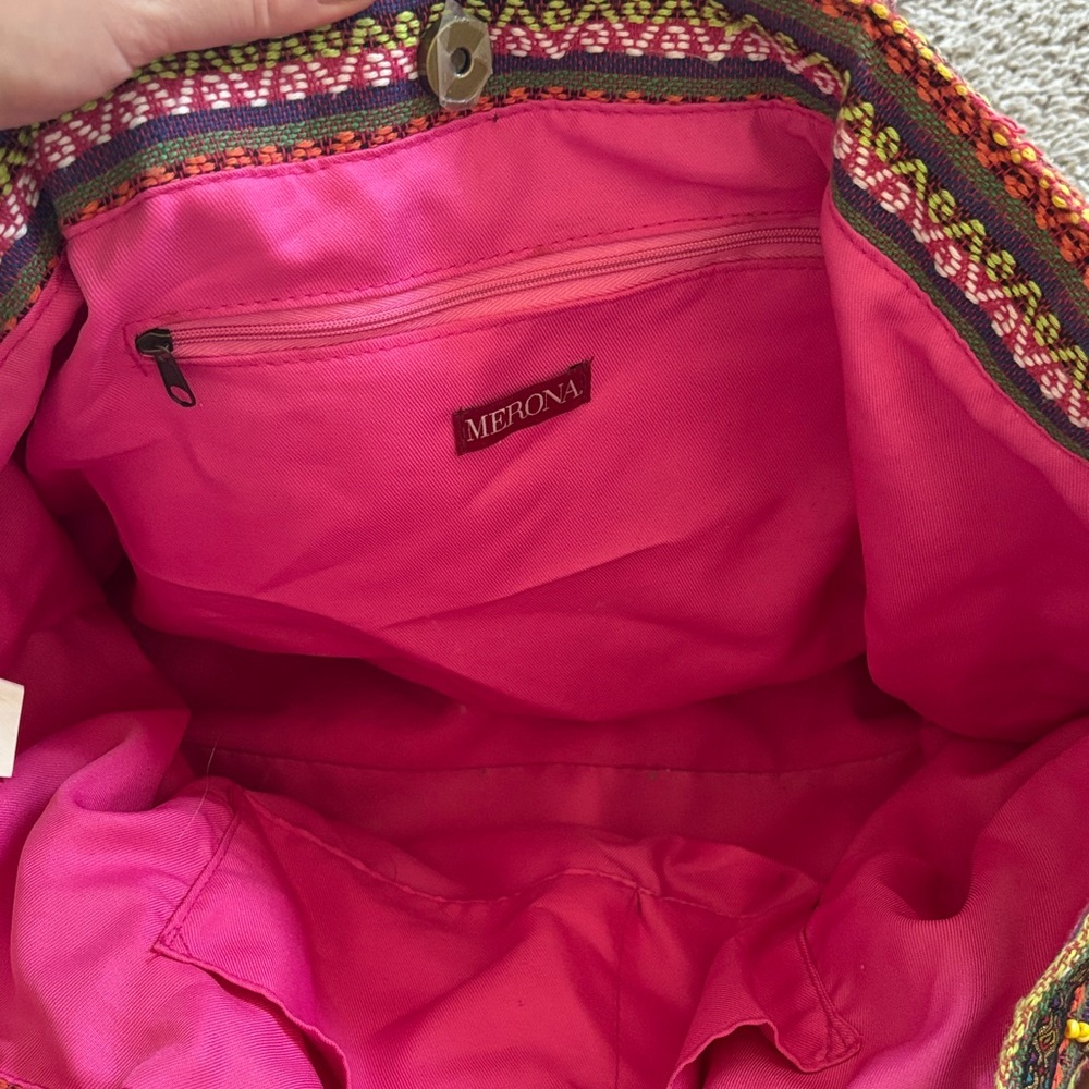 Merona Multicolor Woven Tote with Neon Pink Tassels - Picture 3 of 3